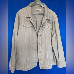 Refuge Size 1x Womens Denim Jacket Tan Rip Torn Distressed